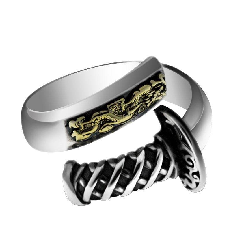 S925 Silver Retro Distressed Ring Men - Mubimart
