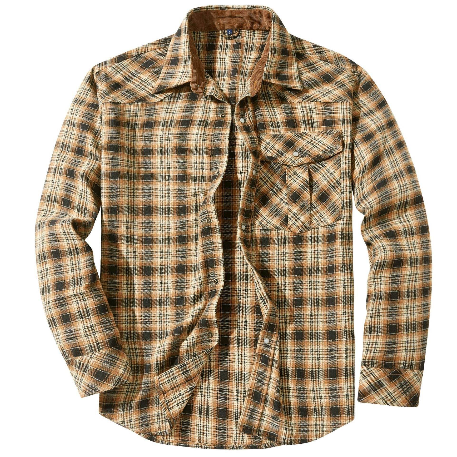 Flannel European And American Retro Pearl Buckle Western Style Long Sleeve Shirt - Mubimart