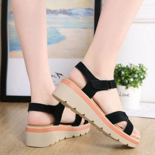 Wedge flat student sandals - Mubimart