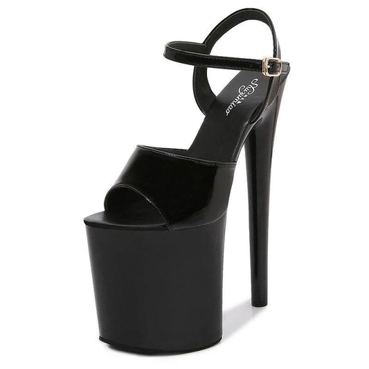 Patent Leather 20cm Extra High Heels Stiletto Peep-toe Platform Platform Super High Sandals - Mubimart