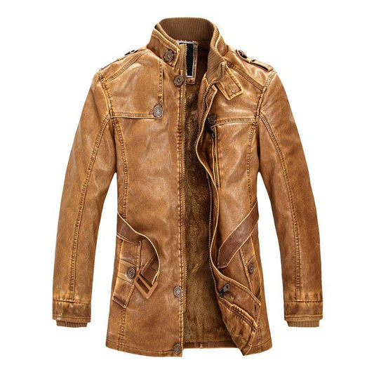 Men's leather trench coat - Mubimart