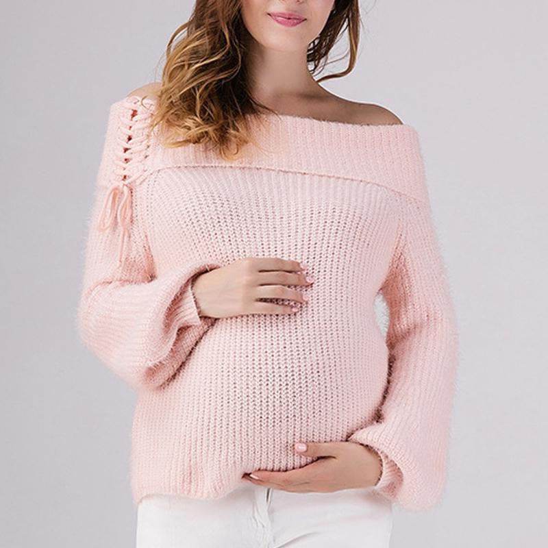 Slit Shoulder Strap Maternity Sweater - Mubimart