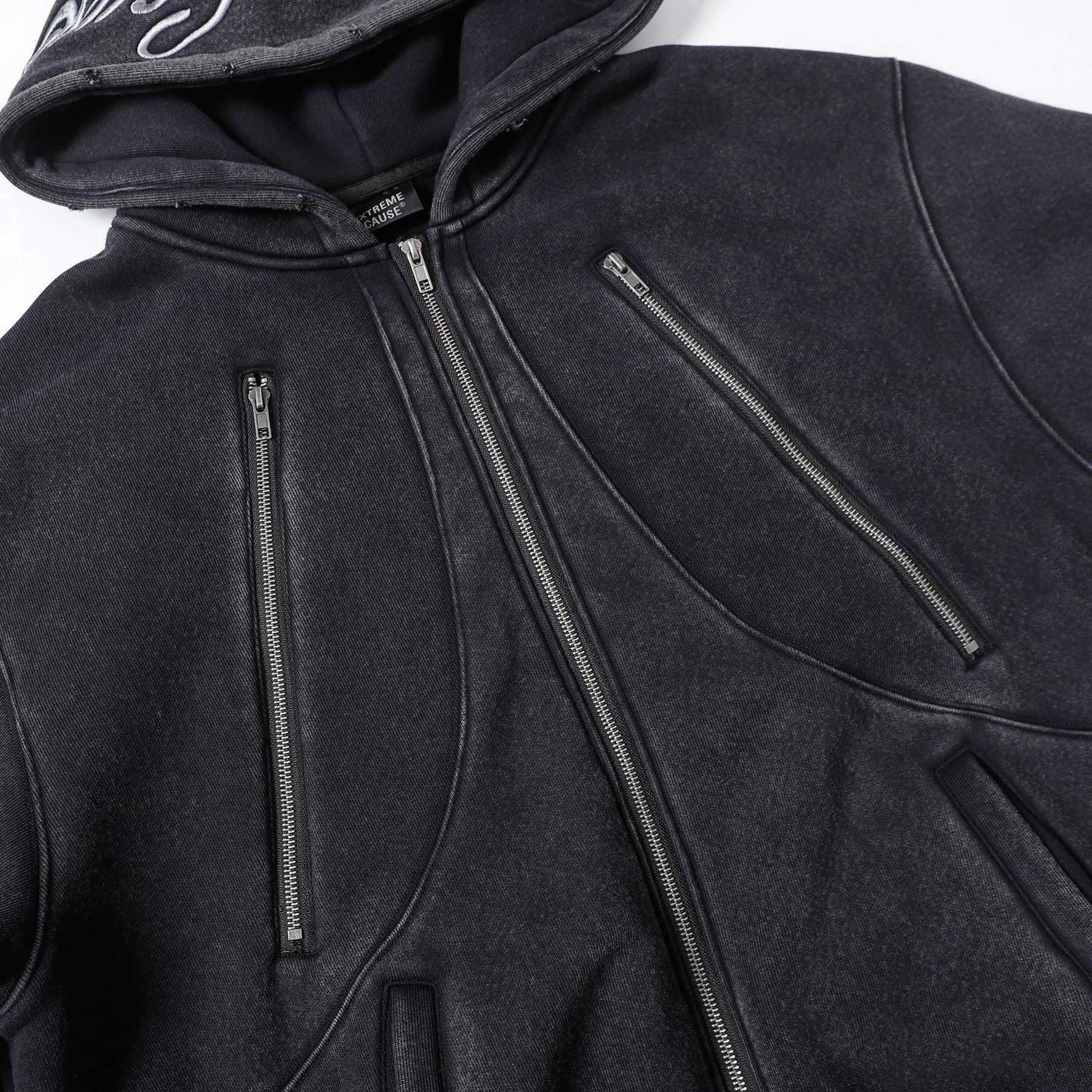 New Hoodie Fleece-lined Washed Zipper Sweater