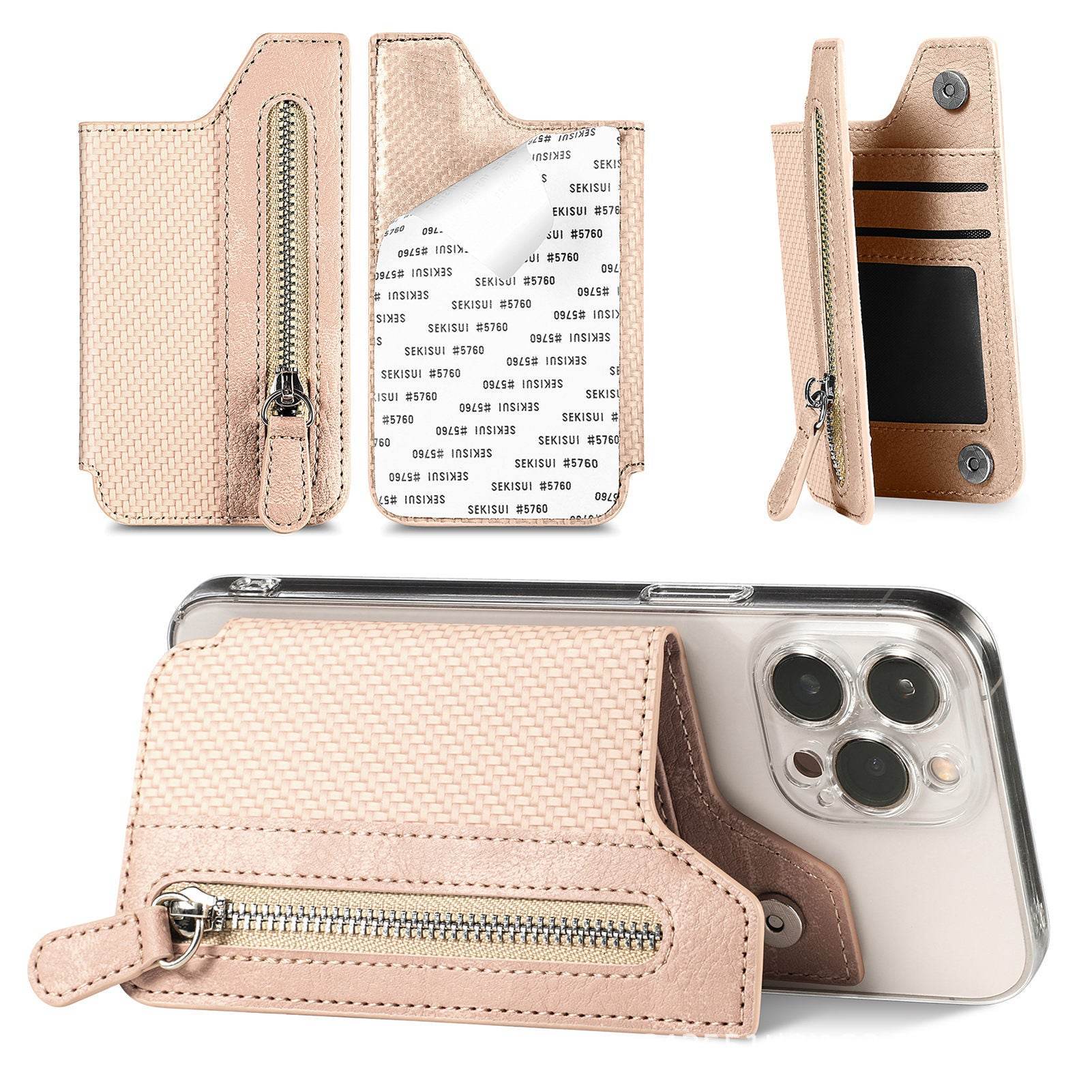 Card Holder Card Case Wallet Card Zipper Magnetic Snap Adhesive Portable Card Holder - Mubimart