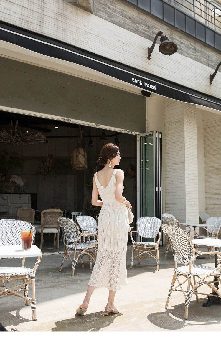 Women's V-neck openwork camisole dress - Mubimart