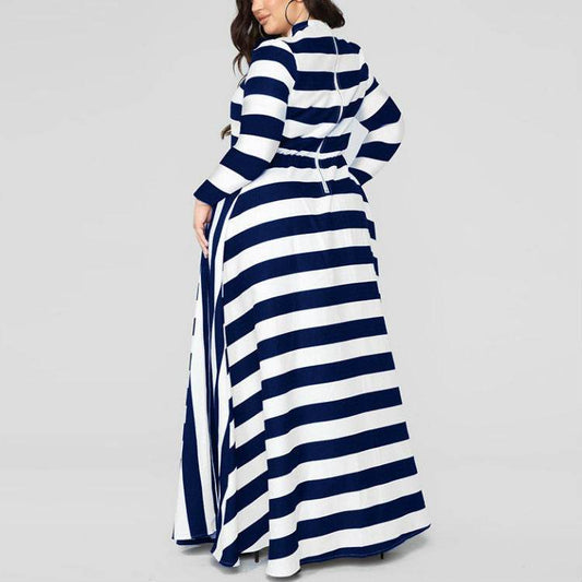 Loose Women''s Dress Plus Size Striped Woman''s Dress - Mubimart