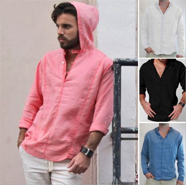 Men's linen hooded T-shirt - Mubimart