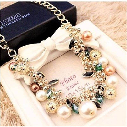 Pearl Crystal Necklace Exaggerated Clavicle Chain Necklace Women - Mubimart