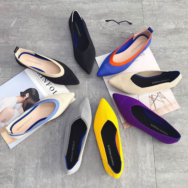 Women's shallow pointed toe flat shoes - Mubimart
