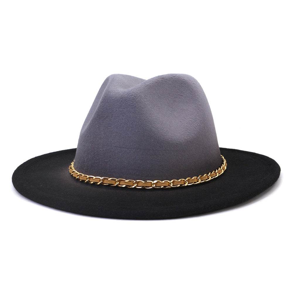 Painted Woolen Fedora British Ladies Broad-brimmed Hat - Mubimart
