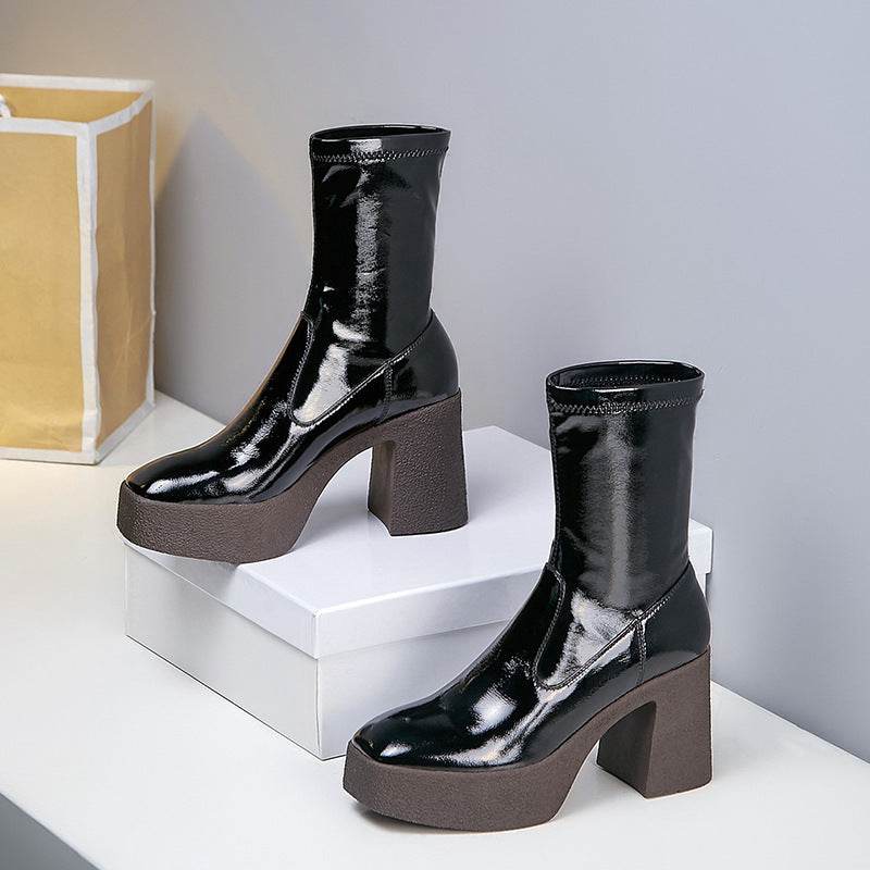 Platform square toe Martin boots - Mubimart