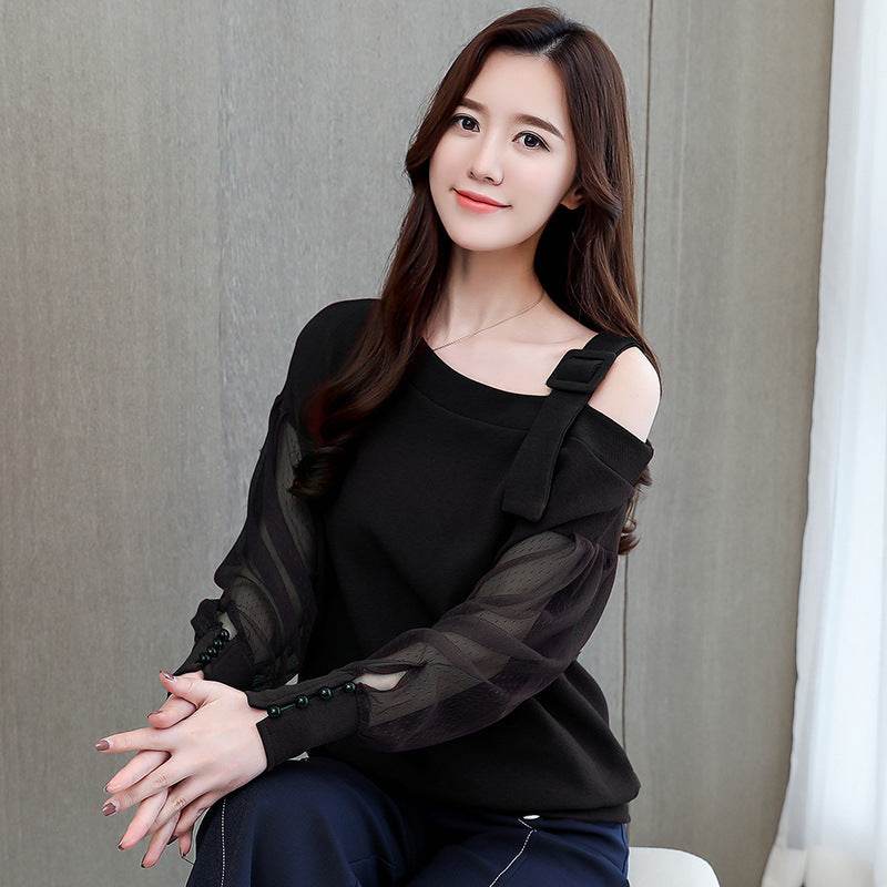 Autumn long sleeve shirt women fashion woman blouses sexy off shoulder top solid women blouse shirt clothing female - Mubimart