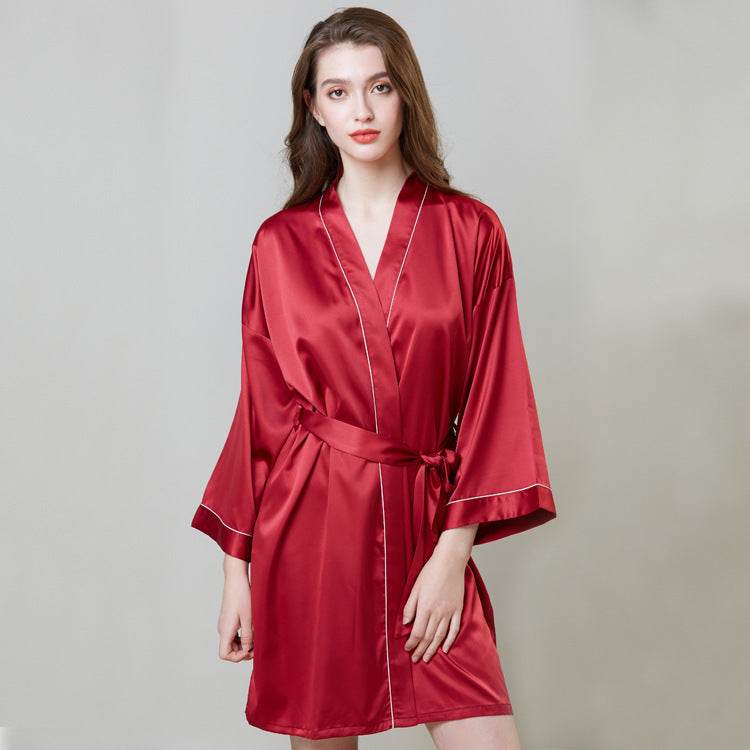 Pajamas Hot Plus-sized Emulation Silk Nightgown Women's Summer Mid-length Sleeves Morning Gowns - Mubimart