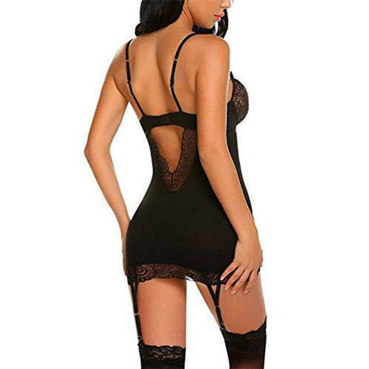 Lace shapewear suspender skirt suit - Mubimart