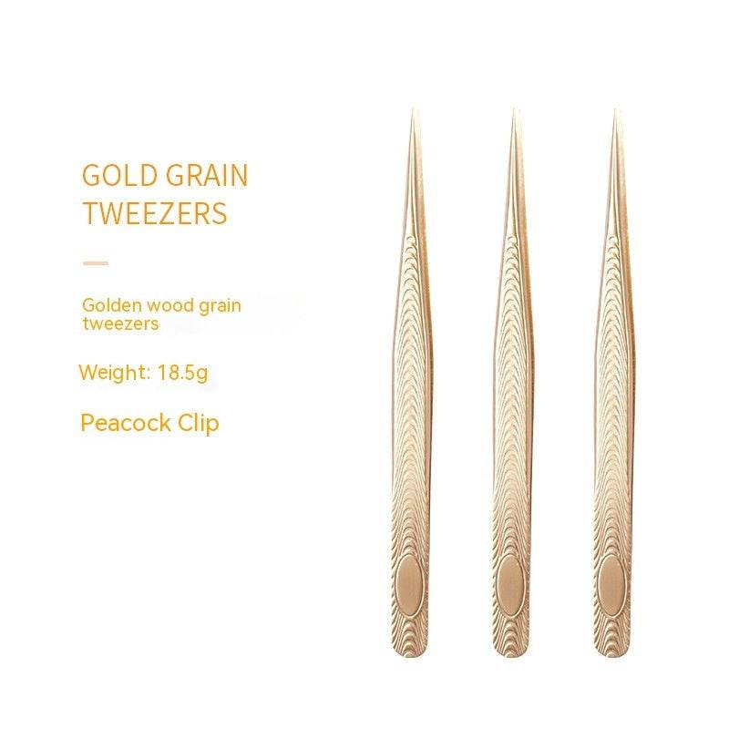 Stainless Steel Eyelash Flowering Tweezers Golden Grafting Eyelash Tweezers - Mubimart