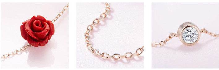 Rose flower ankle bracelet 925 silver cubic zirconia bracelet sterling silver fashion jewelry for women - Mubimart