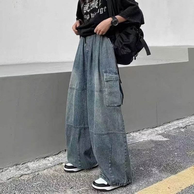 Mens Vintage Versatile Workwear Wide Leg Jeans - Mubimart