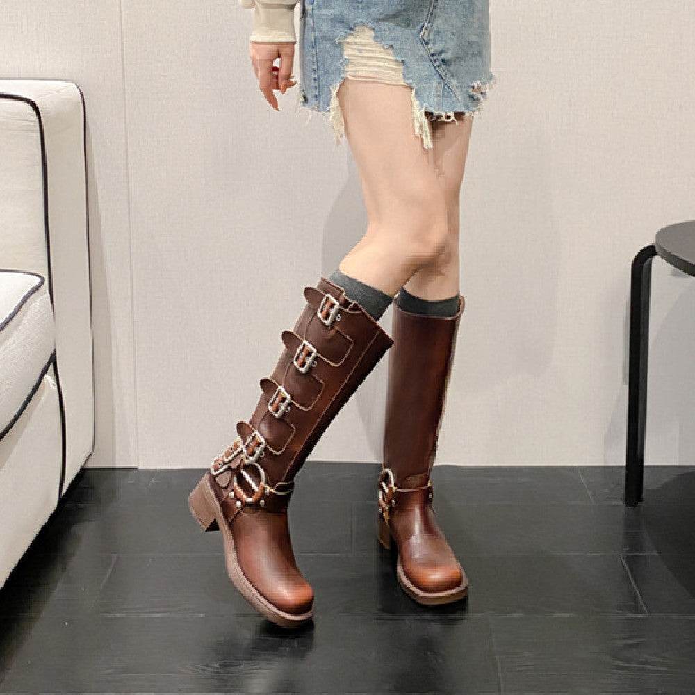 Widened Large Size Boots Square Toe Below The Knee Boots - Mubimart