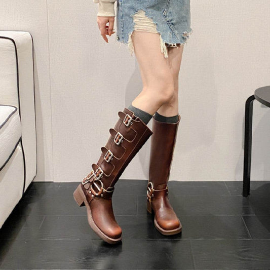 Widened Large Size Boots Square Toe Below The Knee Boots - Mubimart