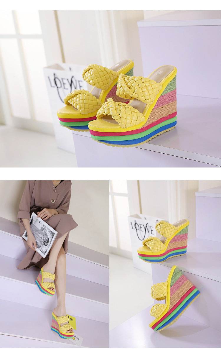 Women's Wedge Rainbow Sandals - Mubimart