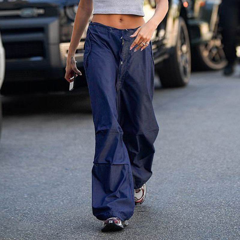 Women Vintage Street Cargo Jeans Casual Wide Leg Pants - Mubimart
