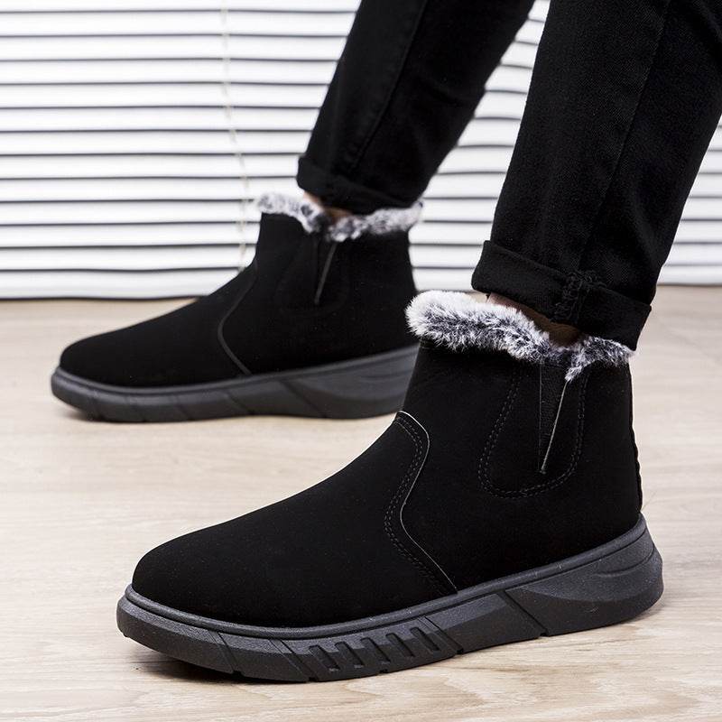Winter Snow Boots Men V Cutout Shoes With Plush Ankle Boots - Mubimart