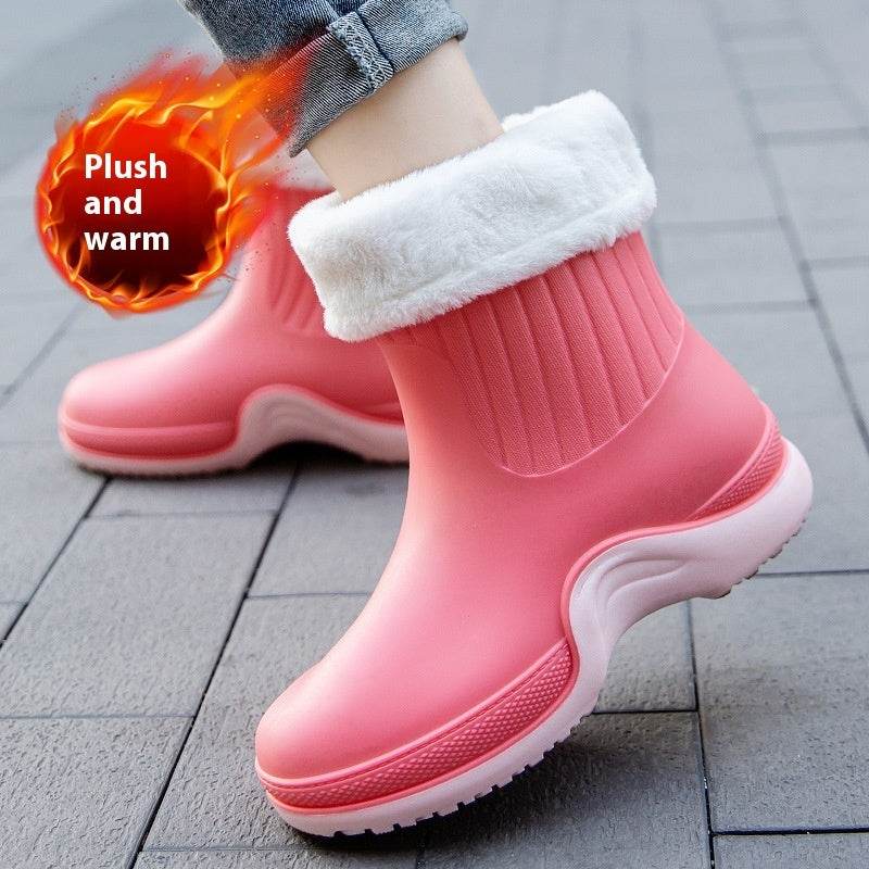 Women's Mid-calf Waterproof Soft-soled Rain Boots - Mubimart
