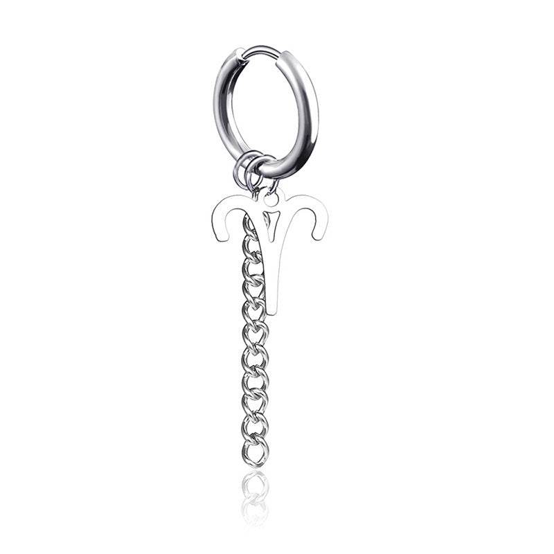 Hip Hop Zodiac Sign Link Chain Tassel Dangle Earrings For Men Women Constellation Jewelry - Mubimart