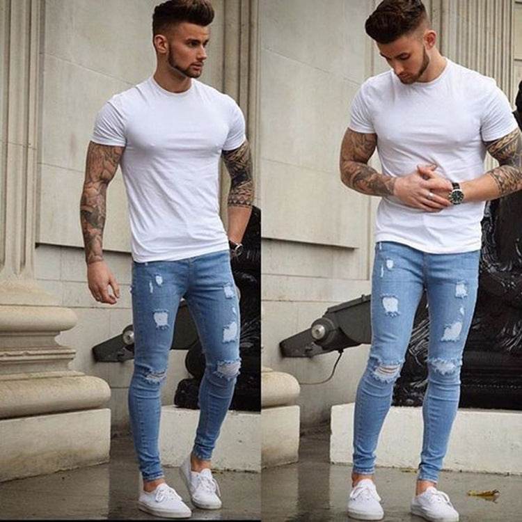 Frayed Slim-Fit Slim-Fit Jeans - Mubimart