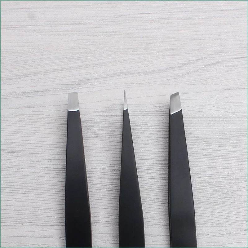 Three-piece eyebrow tweezers set - Mubimart