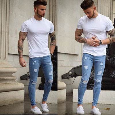 Frayed Slim-Fit Slim-Fit Jeans - Mubimart