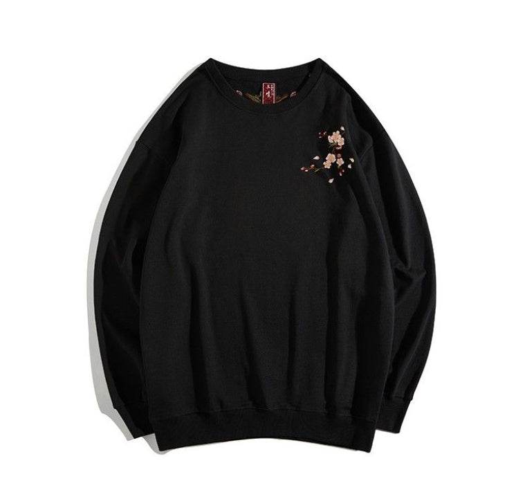 XL Mens Plum Embroidered Round Neck Sweater - Mubimart
