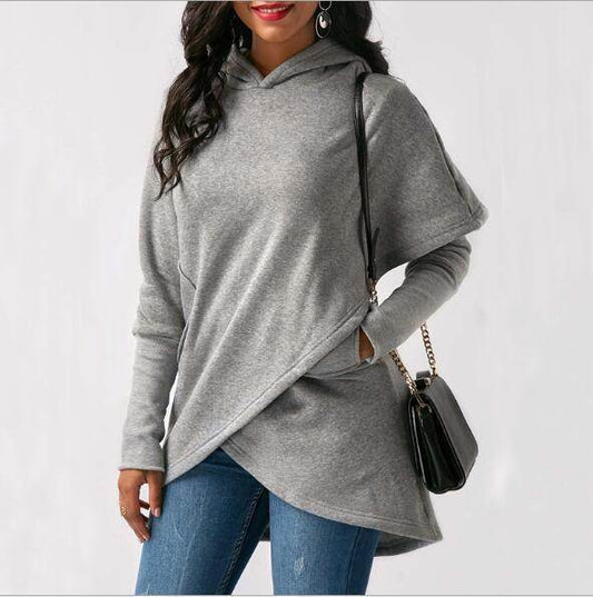 Autumn Winter Fleece Irregular Hoodie Sweatshirts - Mubimart