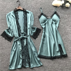 Silk pajama four piece set - Mubimart -  