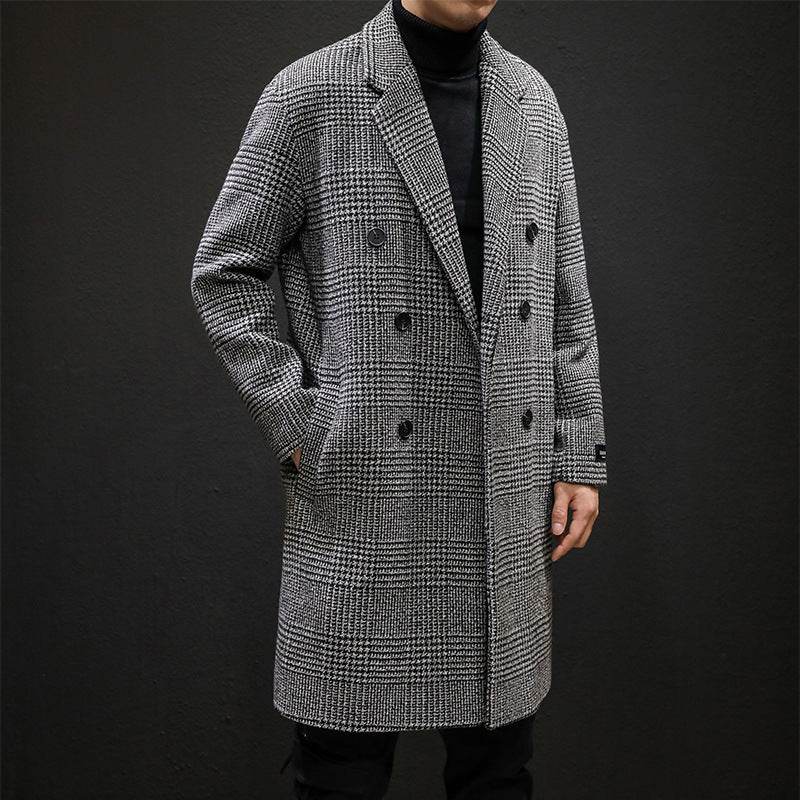 Plaid coat slim slim long trench coat - Mubimart