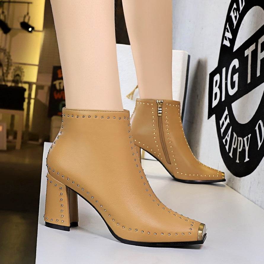 Square toe rivet booties - Mubimart