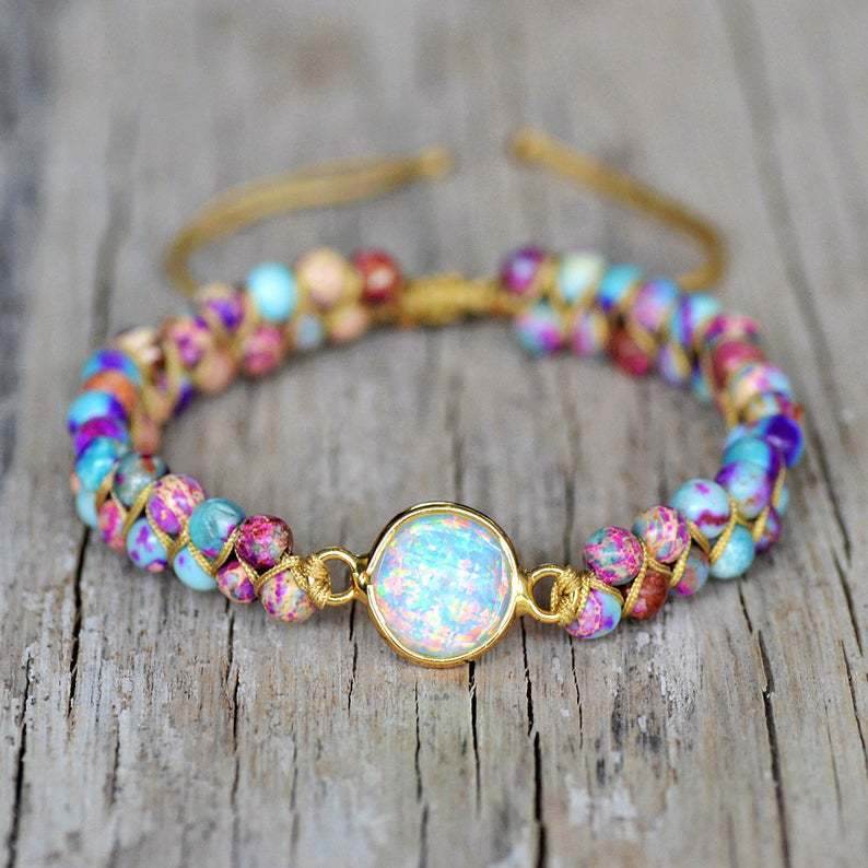 Natural Stone Bracelet for Women Round Crystal Bracelet Bangle Double Beads Yoga Bracelet - Mubimart