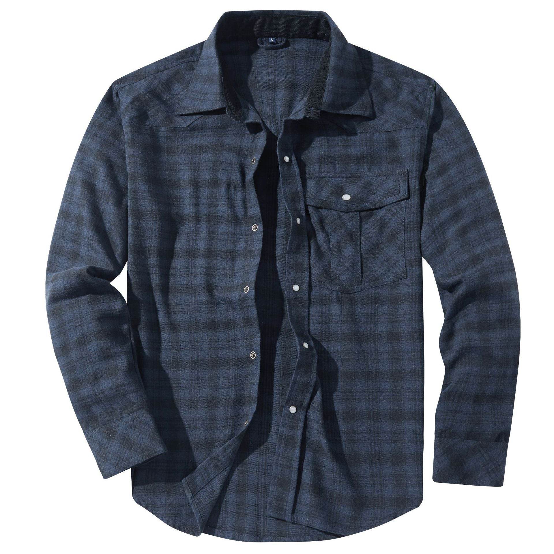 Flannel European And American Retro Pearl Buckle Western Style Long Sleeve Shirt - Mubimart