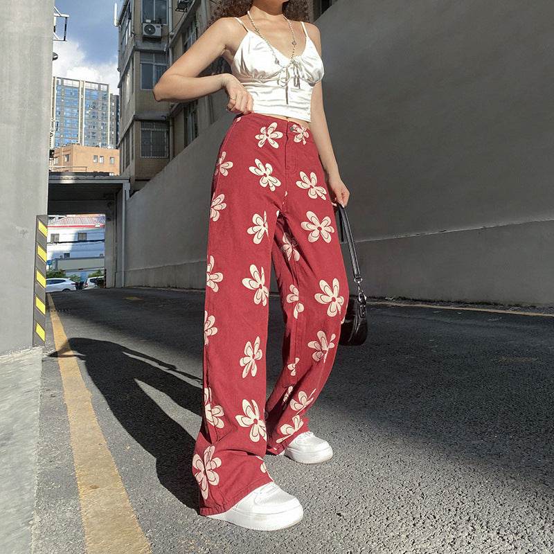 Fashion Printed Sexy Low-rise Wide-leg Jeans Women - Mubimart
