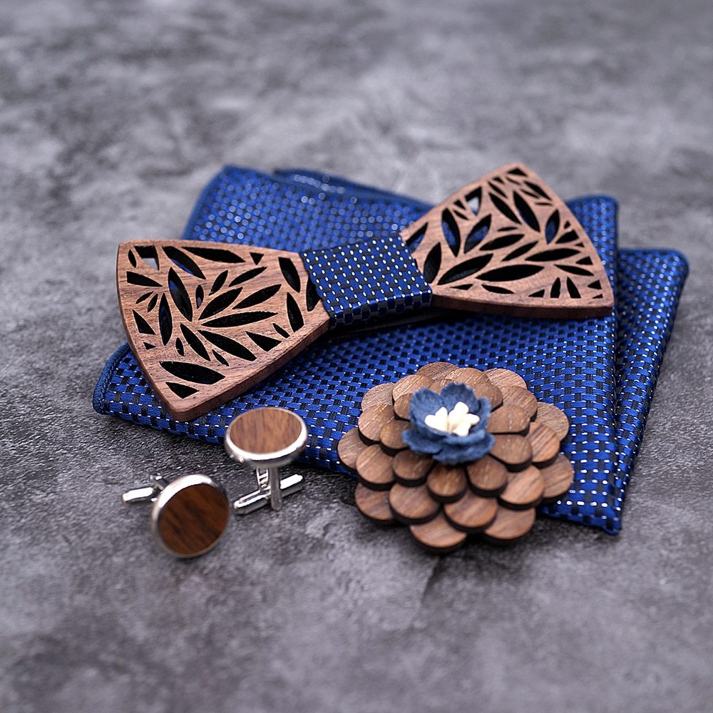 Wooden bow tie bow boutonniere suit