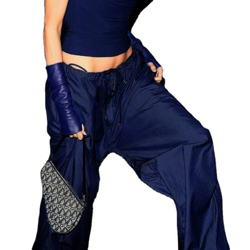 Women Vintage Street Cargo Jeans Casual Wide Leg Pants - Mubimart