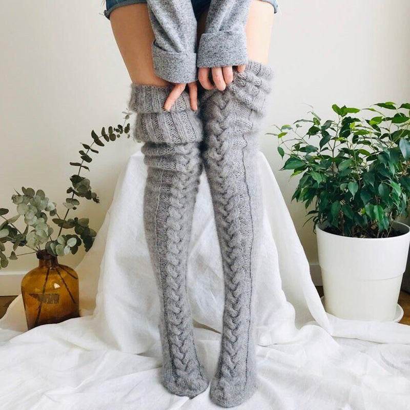 Knitted socks over the knee lengthened stockings - Mubimart
