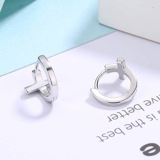 S925 Sterling Silver Cross Earrings female men Earrings - Mubimart