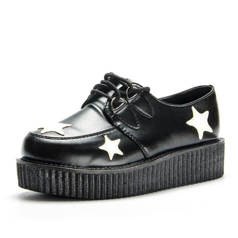Fujin Brand Star Leather autumn Creepers loafers plus size 35-41 women Shoes ladies platform shoes Women Flats Female - Mubimart