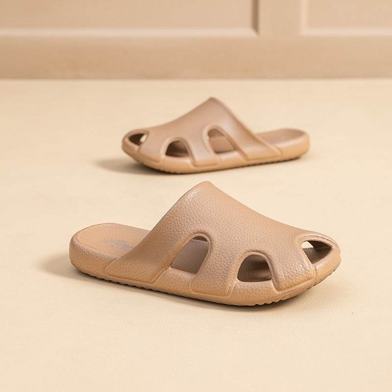 Baotou Hollow Home Slippers Summer Fashion Litchi Pattern Design Soft Sole Anti-Slip Floor Bathroom Slipper Women Men House Shoes - Mubimart