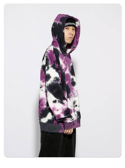 Loose Tie Dye Sweater Hooded Loose Terry Mens Cotton Sweater - Mubimart