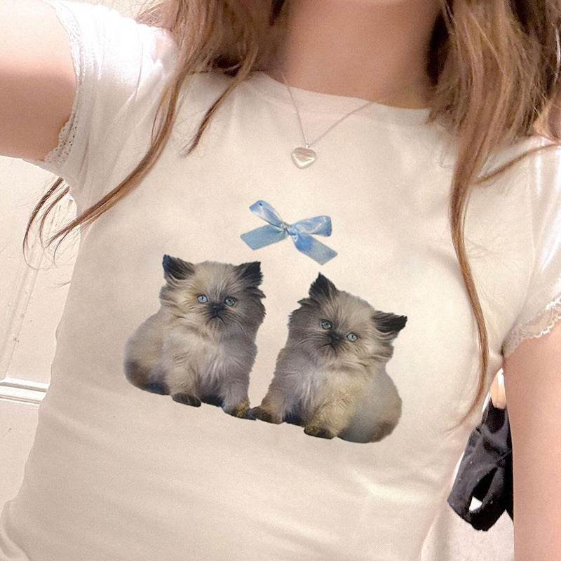 Fashionable All-match Cat T-shirt For Women - Mubimart