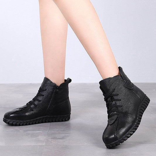 Leather wool booties - Mubimart