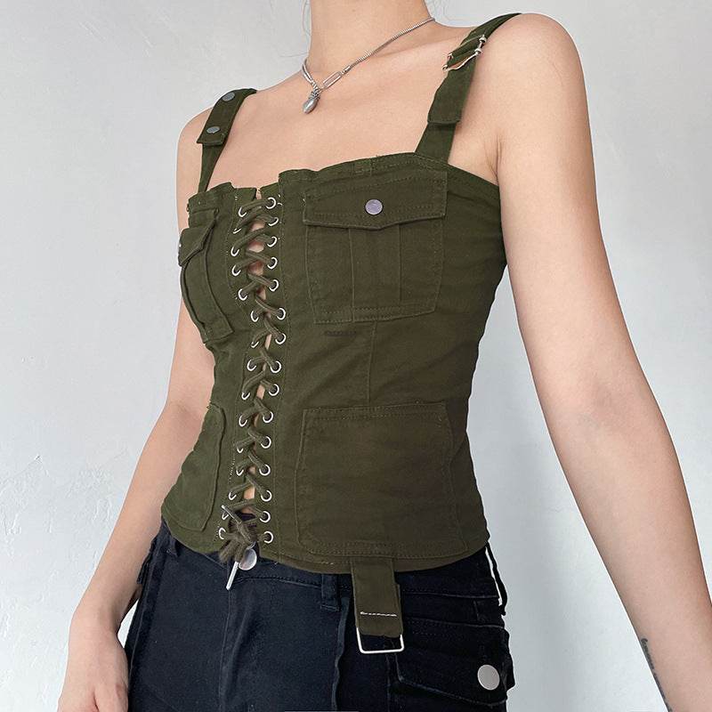 Crossed Corns Lace-up Bra Work Dress Women's Vest - Mubimart