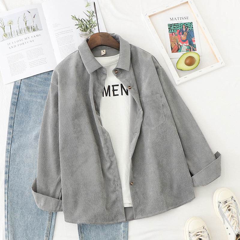 Loose long sleeve shirt jacket - Mubimart
